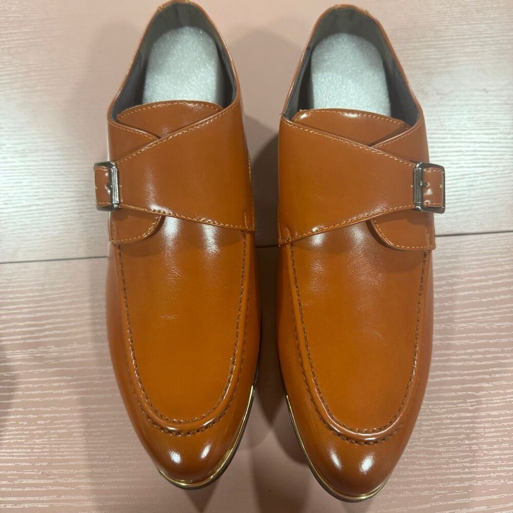 Men's Tan Faux Leather Monk Strap Shoes with Buckle Detail, Elegant Formal Footw